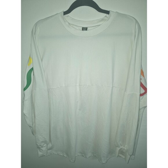 Shein Curve "Good Vibes" White Long Sleeve Shirt 1XL Rainbow - Picture 5 of 7